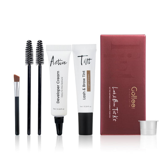 Lash Color Kit Light Brown Lasting for 4 Weeks Professional Eyelash & Eyebrow Color Kit with Natural Looking Safe Ingredients Easy to Use for Salon & Home