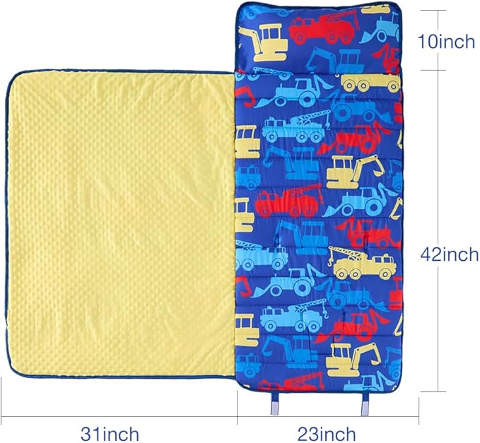 beeweed Toddler Nap Mat, Rollup Design Kid Sleeping Mat with Removable Pillow & Minky Blanket, Toddler Sleeping Bag for Daycare Preschool Travel Camping