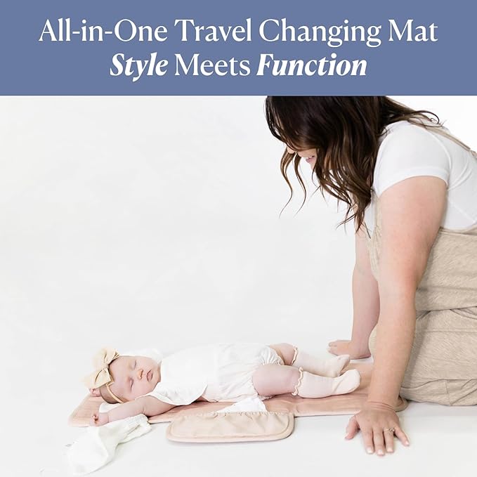 Toddlekind Mini Maven Portable Changing Pad – Organic Cotton & Water-Resistant Polyester – Travel-Friendly, Foldable Change Mat – Blush Stripes with Wave Stitching – Chic, Durable, Easy to Clean