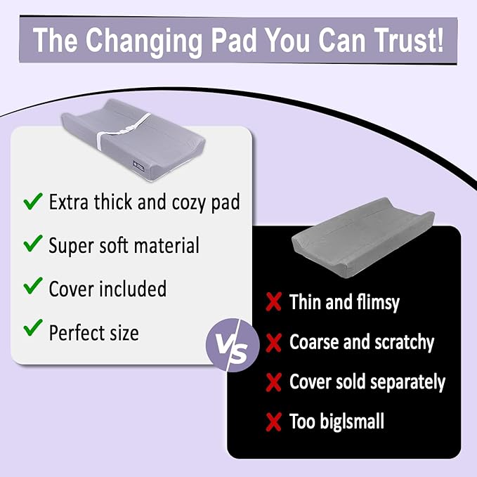 Baby Diaper Changing Pad Soft, Waterproof Changing Pad, Non-Slip Bottom, Safety Straps & Ergonomic Contoured Design - Wipeable Changing Pad Cover Standard Size (31.5"x16") Changing Tables & Dressers
