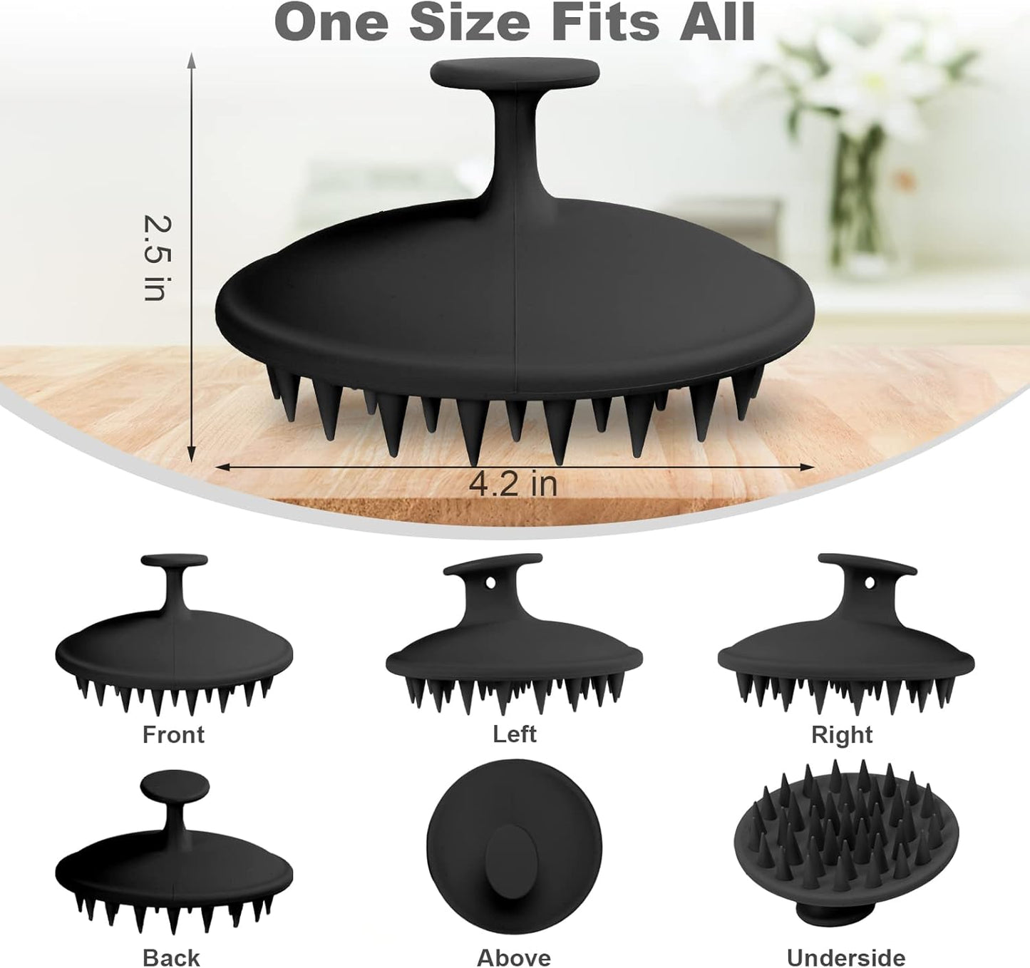 Silicone Scalp Massager Shampoo Brush, Scalp Brush for Hair Growth & Dandruff Removal, Hair Scrubber Scalp Stimulator Exfoliator Brush with Soft Bristles for Wet Dry Scalp Care (Black)