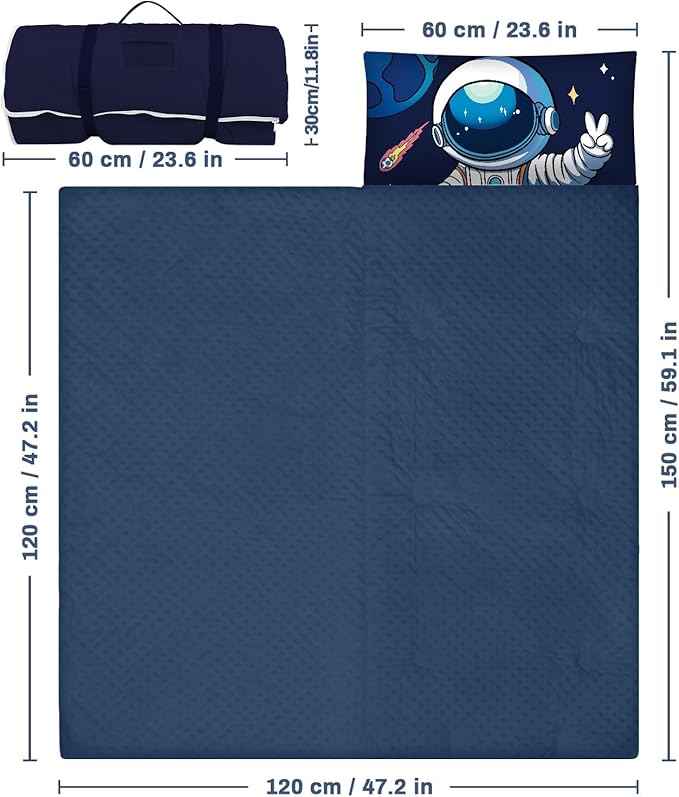 Toddler Nap Mat Kids Sleeping Bag 59‘’×24‘’, Soft Slumber Bag with Removable Pillow for Kids Girls Boys,Roll Up Sleeping Mat Lightweight for Camping,Daycare, Kindergarden