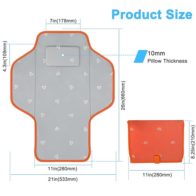 Baby Portable Changing Pad Travel - Waterproof Compact Diaper Changing Mat with Built-in Pillow - Lightweight & Foldable Changing Station, Newborn Shower Gifts