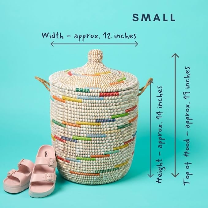 Tall Large Decorative Wicker Storage Basket with Lid, Laundry Hamper, Blanket Storage, Toys Bin, Clothes Holder, Boho Style (Colors White)