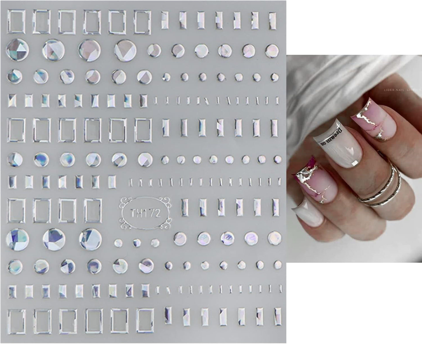 JMEOWIO 9 Sheets Marble Line Nail Art Stickers Decals Self-Adhesive Pegatinas Uñas Silver Nail Supplies Nail Art Design Decoration Accessories