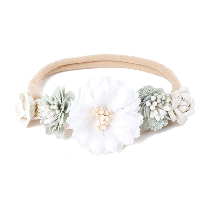 cherrboll 3pcs Baby Girl Headbands Flowers, Super Soft & Stretchy Nylon Floral Hairbands for Newborn Toddler