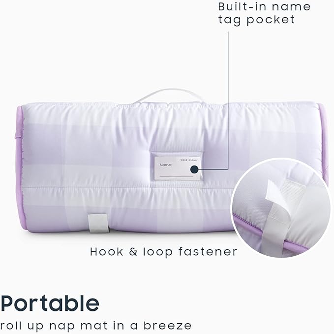 Wake In Cloud - Toddler Nap Mat with Pillow and Blanket, for Kids Boys Girls Ages 3 Plus in Kindergarten Daycare Preschool, Roll Up Sleeping Bag, Gingham Plaid Grid