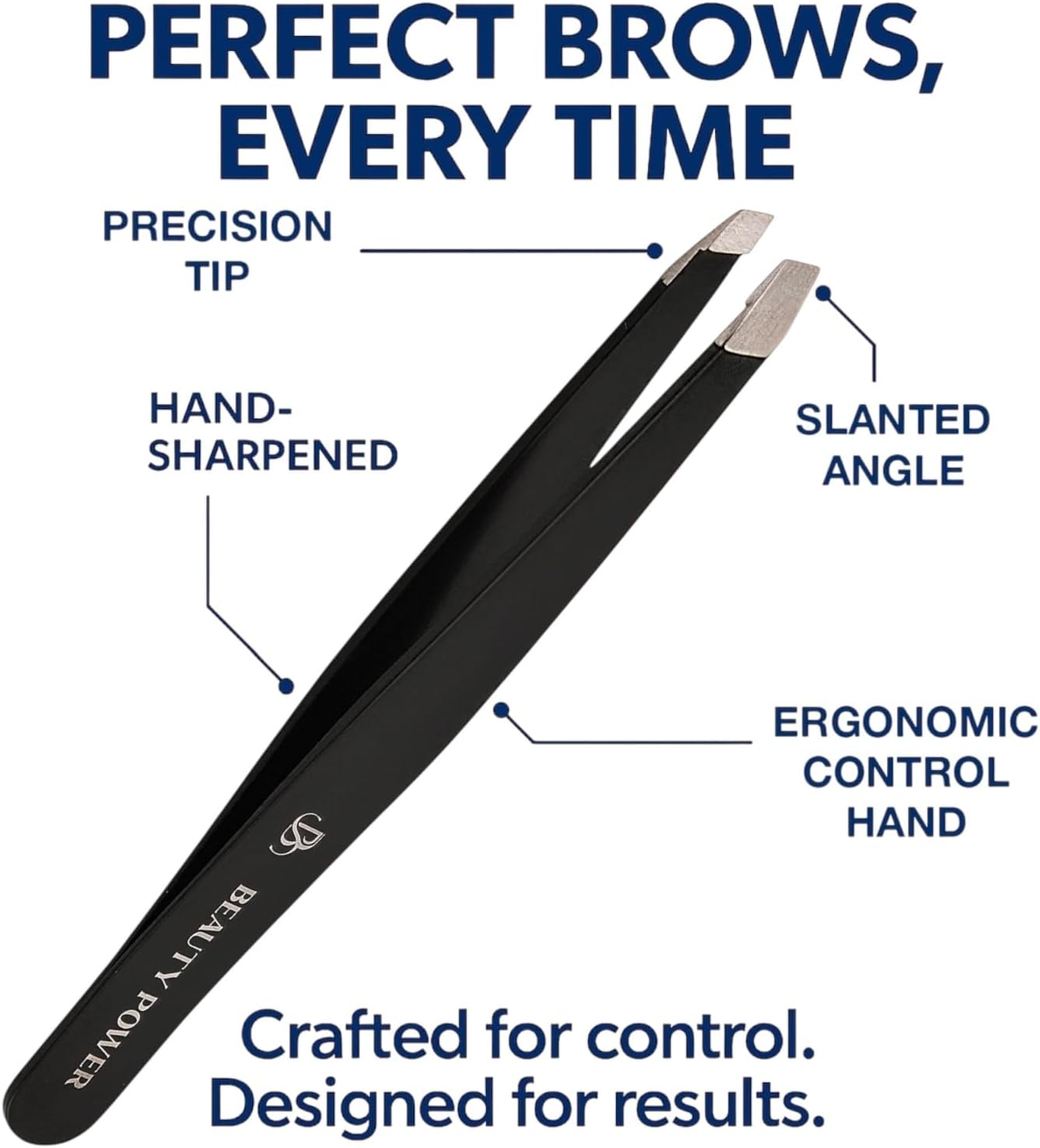 Slant Tip Precision Tweezers - Stainless Steel Eyebrow Tweezers for Women & Men - Precision Tweezers for Facial Hair, Ingrown Hair & Brow Shaping - Professional Beauty Tool (Matte Black)