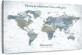 ElephantStock - Home With You II Push Pin World Map Wall Art - Horizontal Canvas Wall Art - Living Room Wall Decor - Digital Art Map Canvas Art - Blue And Gray Decor - 45" x 30"