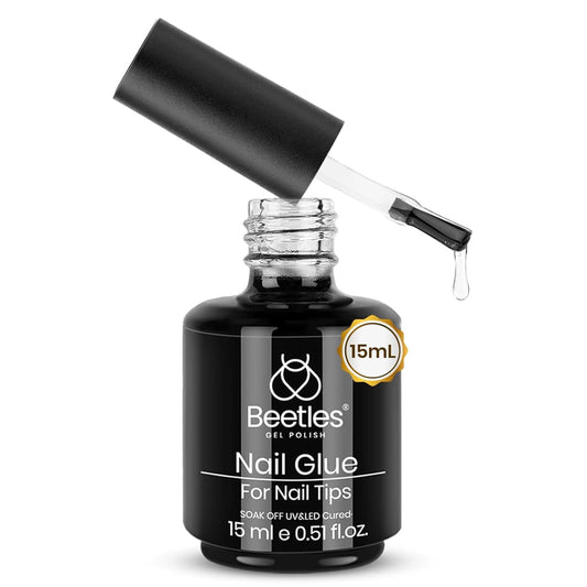 Beetles Gel Polish 9 in 1 Nail Glue with New Formula, 0.5 Fl Oz Super Strong Brush in Nail Gel Glue for False Nails Tips, Rhinestone, Base Gel, Blooming Nail Gel