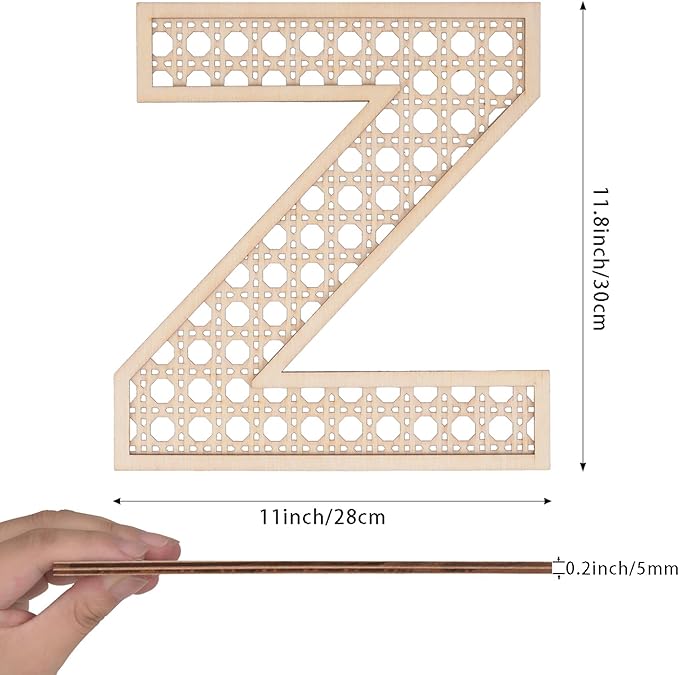 Large Boho Wooden Rattan Letters 12 inch for Nursery Decor Wood Letter Z Wall Decors for Baby Girl Boy Bedroom Home Rustic Name Sign Birthday Wedding Decorative Letters