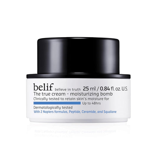 belif Moisturizing Bomb – Daily Ceramide Moisturizer with Peptide & Squalane, 48hr Hydration & Anti-Aging Cream, Milky & Lightweight, Restores Skin Barrier, Korean Skincare, 0.84 fl oz (25ml)