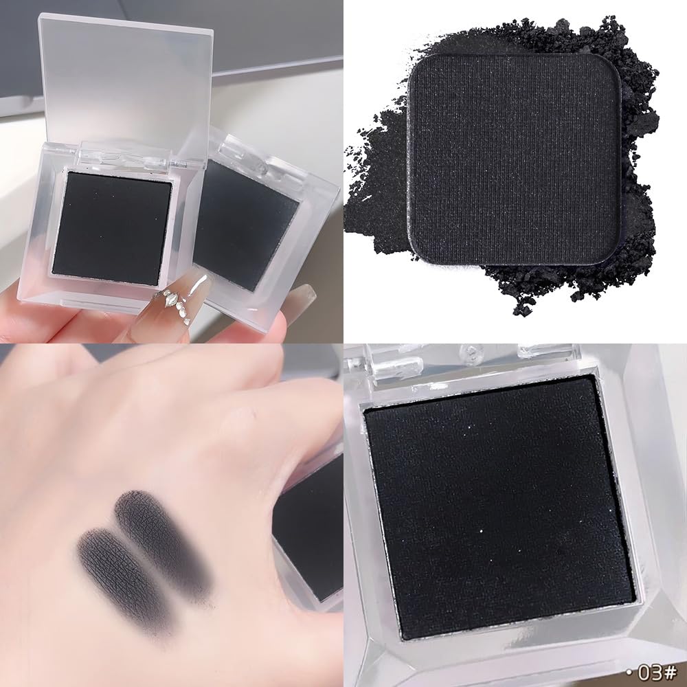 Single Nude Black Matte Eyeshadow,Intense Monochrome Eye Shadow,Apply Makeup Easily,Matte Pressed Powder Single Eyeshadow,24 Hour Eye Makeup Longwear Waterproof