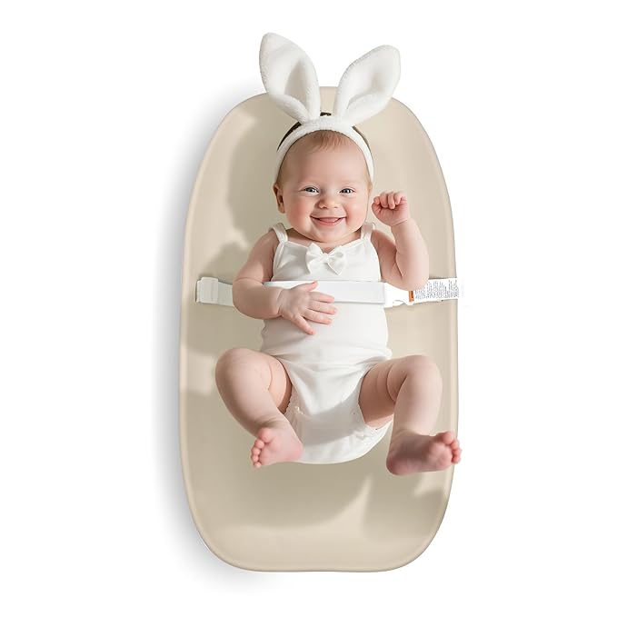 Wipe-Clean Baby Changing Pad for Dresser Oat, Wipeable and Waterproof with Safety Belt and Non-Slip, Comfortable Soft Nursery EVA Foam Baby Changing Table Pad