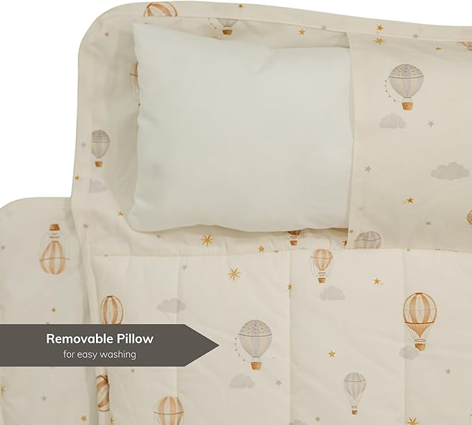 Organic Toddler Nap Mat – 100% Cotton Kids Washable Sleeping Mat & Detachable Pillow – Sleeping Bag with Soft 1.5” Pad – Ideal Nap Mat for Daycare, Preschool, & Sleepovers