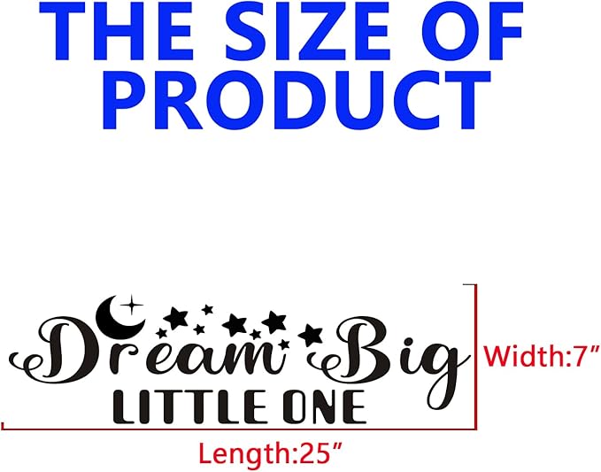 Baby Quotes Wall Stickers for Nursery: Kids Inspirational Positive Moon Stars Vinyl Art Wall Decals - Bedroom Playroom School Wall Decor - Dream Big Little One 25" X 7"