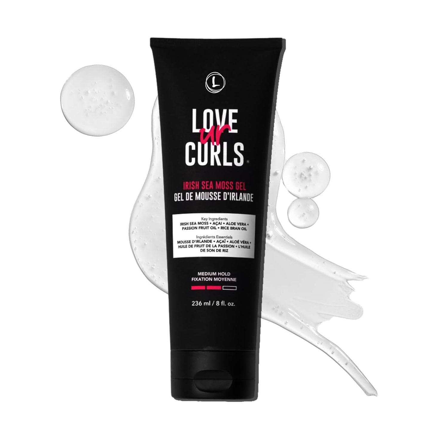 Love Ur Curls Irish Sea Moss Hair Gel, Medium Hold Hair Styling Curling Gel for Defined Curly Hair, Waves & Coils, Vegan, Cruelty Free, 236mL