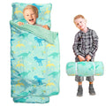 Toddler Nap Mat with Pillow and Minky Blanket, Large 55"x35" Sleeping Bag, Washable, Lightweight, Easy to Roll, Perfect for Preschool, Daycare, Kindergarten, Travel, Boys and Girls(Dinosaur)