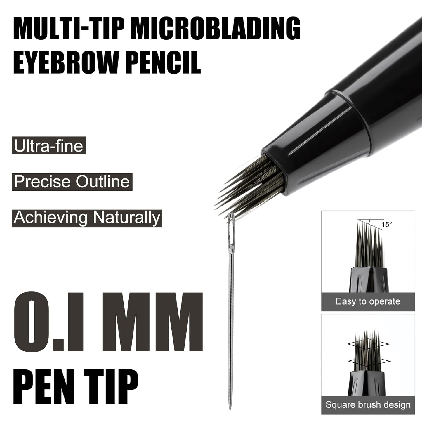 Microblading Eyebrow Pen Hair Stroke Brush, Waterproof Liquid Eyebrow Pencil for Women, Shapes & Fills Hair-Like Looking Brows, 24hrs Long-Lasting, Easy to Use, Multiple Uses, Gifts for Her,Soft Black