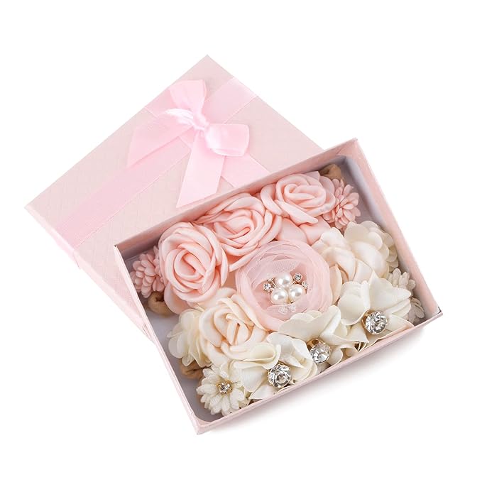 cherrboll 3pcs Baby Girl Headbands Flowers, Super Soft & Stretchy Nylon Floral Hairbands for Newborn Toddler