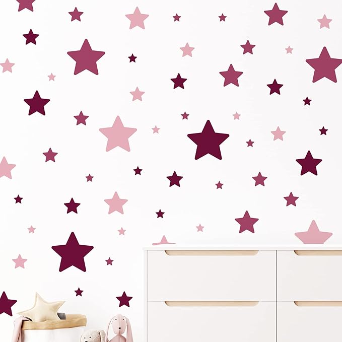 Stars Wall Stickers for Kids Room Nursery, Purple Tone Stars Wall Decals for Girls Bedroom, Vinyl Stars Wall Decals Peel and Stick for Girls Kids