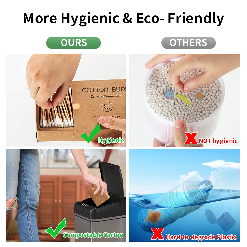 Bamboo Cotton Swabs 400 Count - Vegan Cotton Buds - Natural Wooden Ear Sticks With Double Tipped - Organic Cotton Swabs For Ear Wax Removal