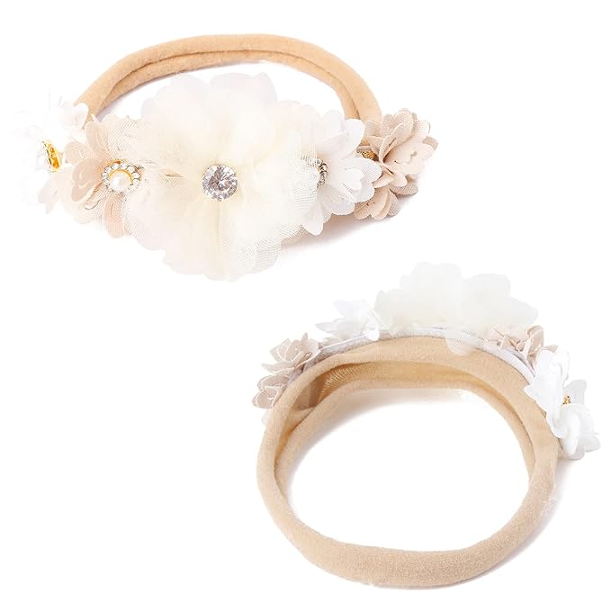 cherrboll 3pcs Baby Girl Headbands Flowers, Super Soft & Stretchy Nylon Floral Hairbands for Newborn Toddler