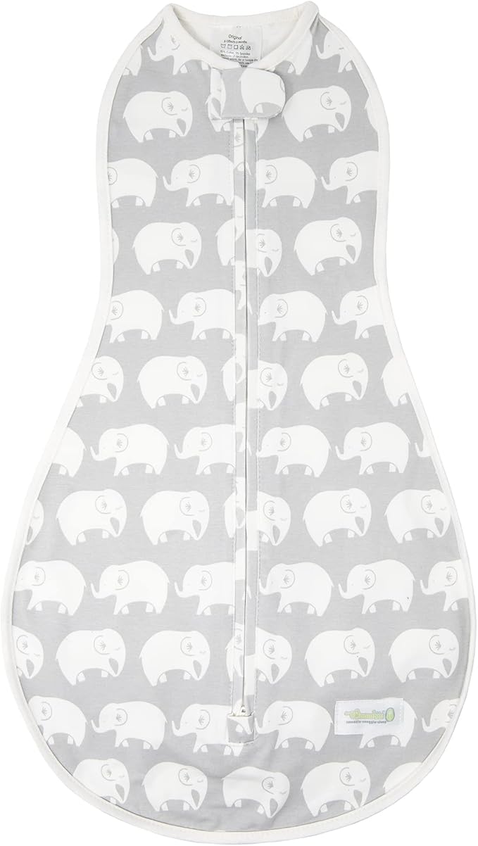 Woombie Original Baby Swaddling Blanket - Soothing, Cotton Baby Swaddle with Zipper - Wearable Newborn Blanket, Stardust Grey Elephant, 14-19 lbs