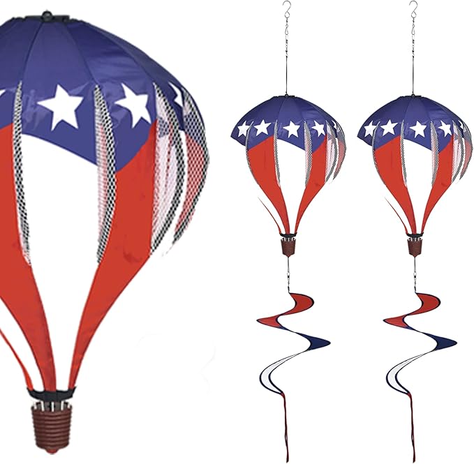 FENELY Patriotic Hot Air Balloon Garden Wind Spinners Giant Flag Pinwheels Whirligigs Windmill Toys for Kids Yard Decor Lawn Decorations Outdoor Whirlygig Windmills Wind Twister Everyday 59" L 2Pack