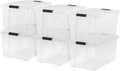 IRIS USA 72 Qt Stackable Plastic Storage Bins with Lids, 6 Pack - BPA-Free, Made in USA - See-Through Organizing Solution, Latches, Durable Nestable Containers, Secure Pull Handle - Clear