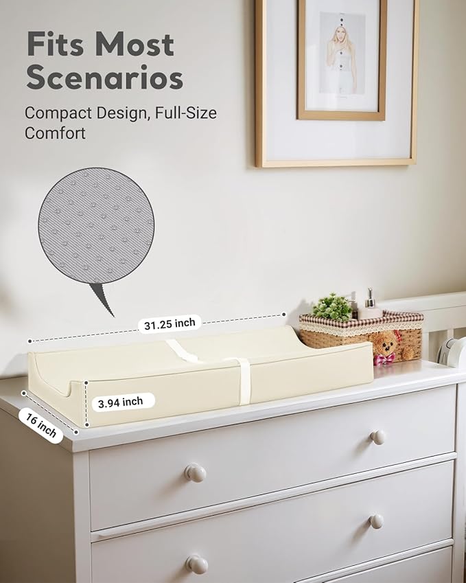 Vegan Leather Waterproof Baby Changing Pad - Wipeable, Extra Thick & Portable & Non-Slip Diaper Mat for Dresser, Crib, Travel | Soft & Safe (Beige)