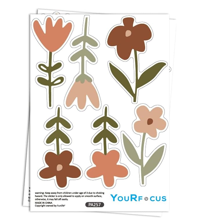 YouRfocus Boho Flower Wall Decals 72 PCS, Boho Decal Sticker for Girls Living Room Playroom Nursery, Removable Decals Kids Room Decor Vinyl Murals DIY Cute Decorations (12 Sheets)