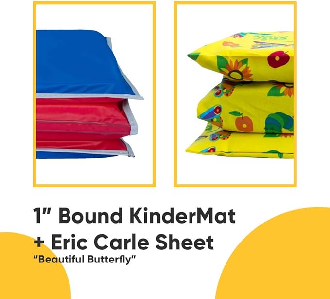 KinderMat + Eric Carle Kinderbundle - Beautiful Butterfly - Full Nap Mat & Washable Cover, Special Edition - 47" x 22", Value Bundle, Great for Daycare & Family Households