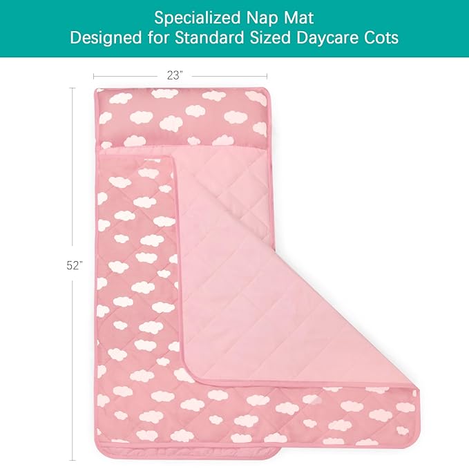 Biloban Toddler Nap Mat with Pillow and Blanket, Cot Nap Mats for Standard Daycare Preschool, Portable Sleeping Bag for Kids, Super Soft Cozy, Pink Cloud, 52" x 23"
