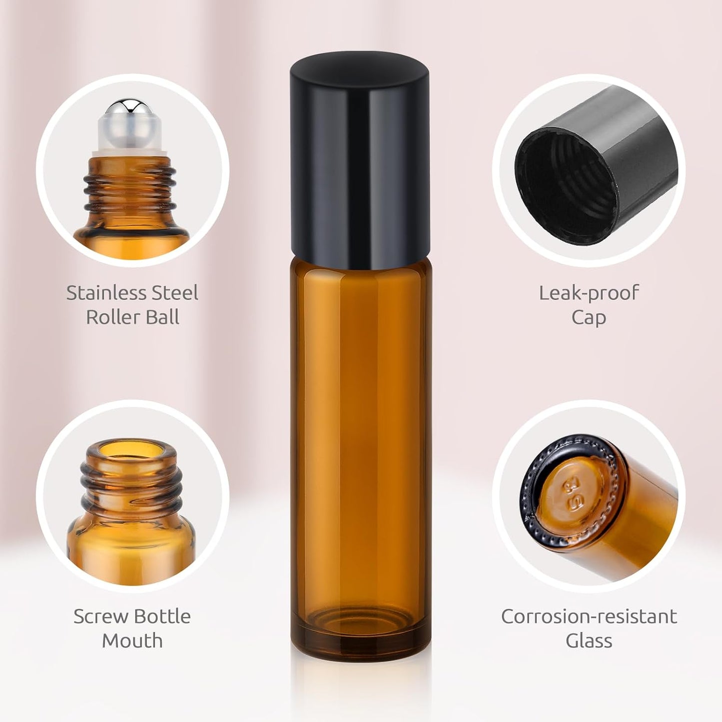 8 Pack 10ml Essential Oil Roller Bottles, Amber Leak-Proof Glass Roll on Bottles, Roller Ball Applicator, Opener, Droppers, Funnel, Labels, Refillable for Perfume & DIY Skincare
