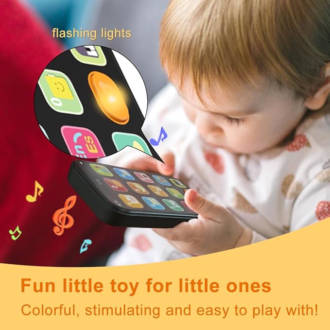 Bilingual Baby Phone with Sounds and Light, English/Spanish, Fun Early Learning Kids Smart Phone Toy for 6-12 Months, Gift for 1 Year Old Boys Girls Toddler Infant, Black