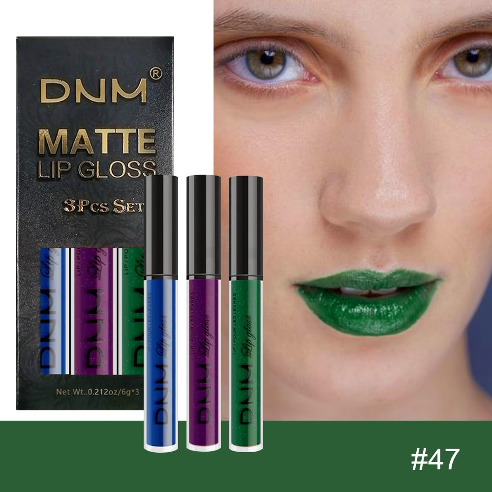 evpct 3Pcs Dark Blue Emerald Green Purple Matte Liquid Lipstick Lip Stain Sets for Women Matte+Lipstick Long Lasting 24 hr Hours Magic Lipstick 24 Hours original Waterproof 21#