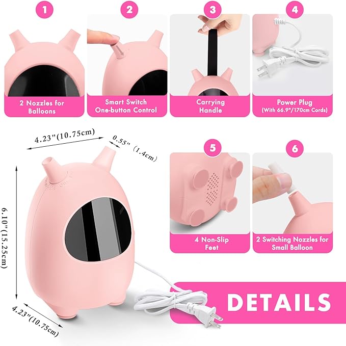 Balloon Pump Electric, SPLAKS Balloons Inflator Air Pump Portable Balloon Blower for Garland Arch, Party Decoration