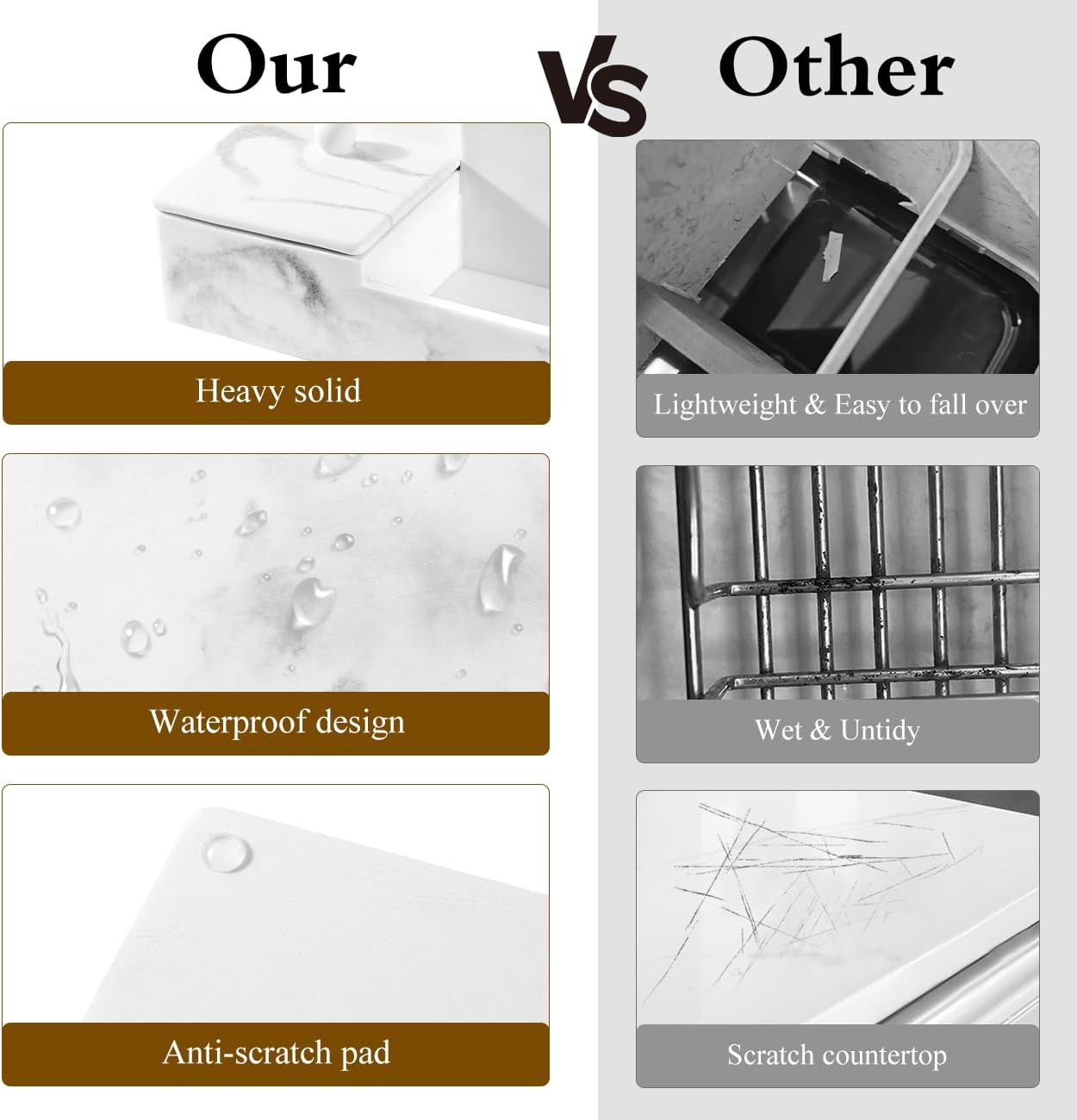 Luxspire Bathroom Counter Organizer, Marble Toothbrush Holder for Bathroom 6 Slot, Bathroom Vanity Organizer with Lid, Bathroom Organizer Countertop for Cotton Ball, Q-Tips, Floss, Gravel White