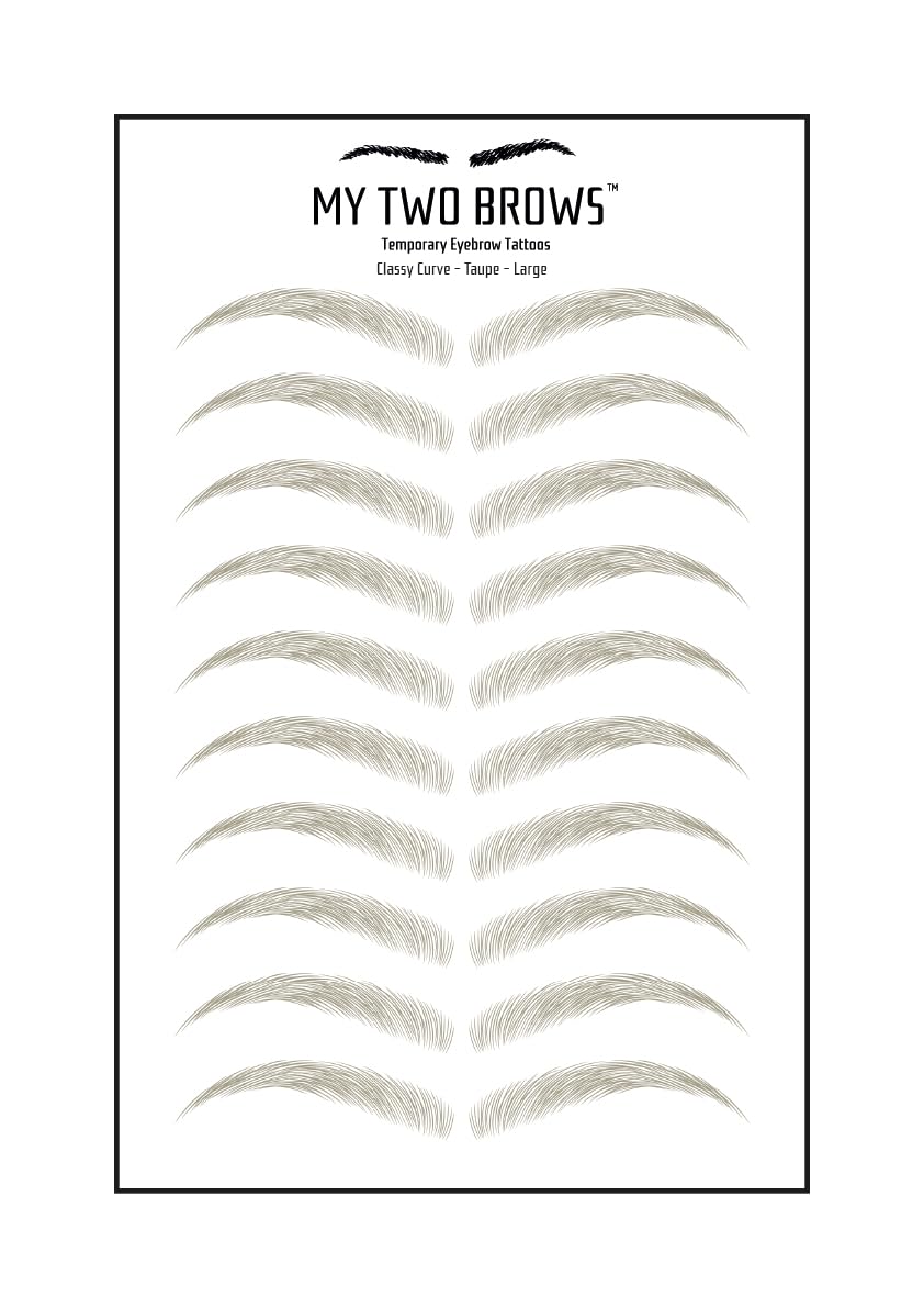 (10 pairs) Taupe Temporary Eyebrow Tattoo - Large Size - Waterproof & Smudgeproof - Classy Curve Style Eyebrow Stickers - Sheet Lasts up to 30 Days - Won't Work on Existing Brows