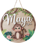 Personalized Wooden Name Signs for Nursery, Monkey Sign for Baby Door Decor, Newborn Gifts for Boy, Boys Nursery Wall Bedroom Decorations, Mother's Day Gifts for New Mom Dad Gift