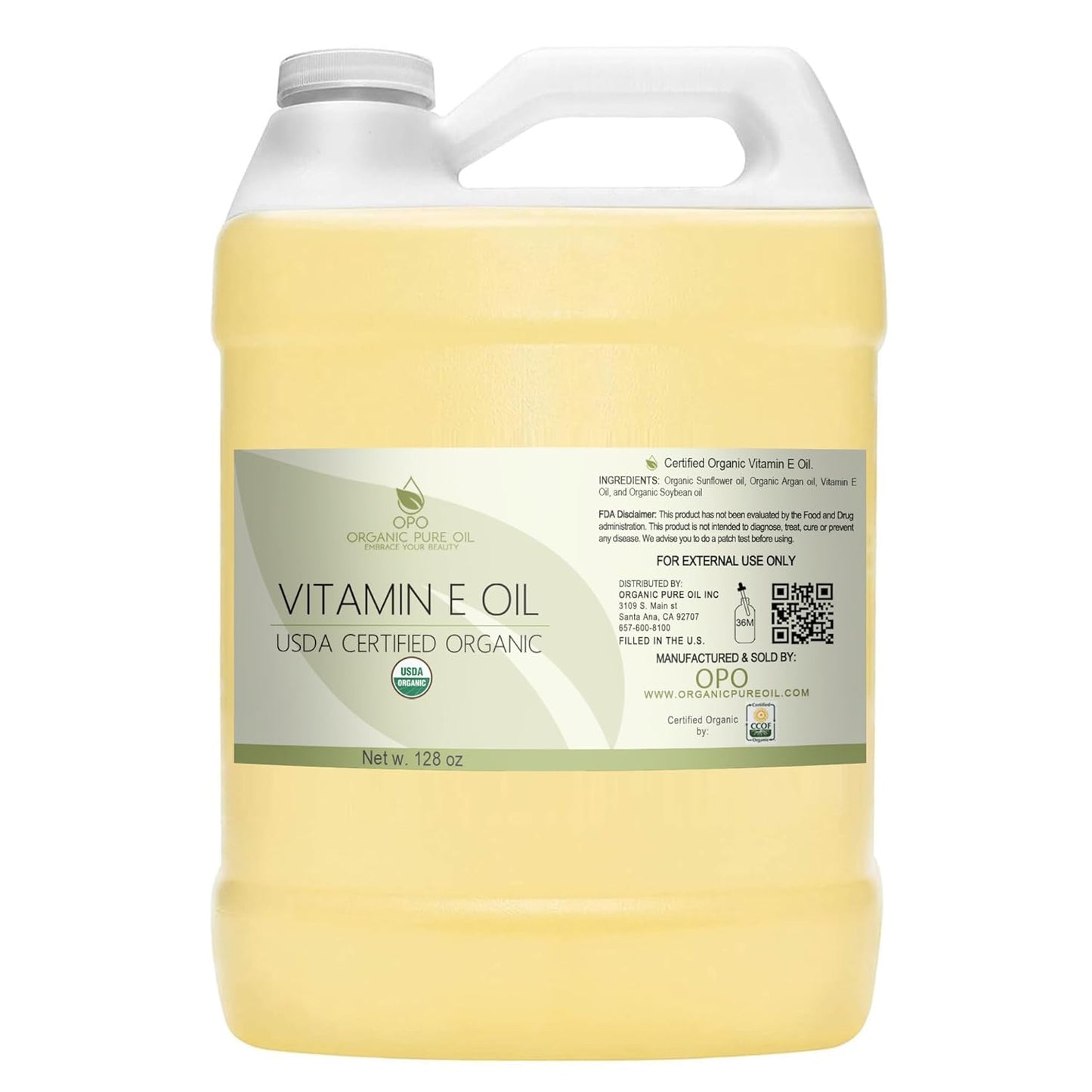 Vitamin E Oil - Organic, 43,000 IU, Natural Vegan Cruelty-(128 oz. / 1 Gallon), Free Bulk Extra Strength for Face Skin Hair Body Eyelashes Locs Nails - Antioxidant Moisturizer DIY Cream Lotion