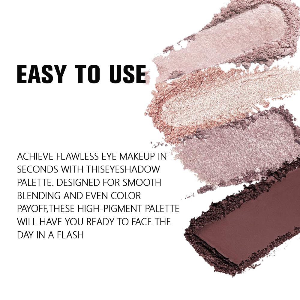 evpct Eyeshadow Quad Palette, Champagne Rose Gold Bronze Plum Glitter Shimmer Metallic Matte High Pigment Primer Eye Shadow Palette Makeup for older Women, Smudge Proof Vegan Cruelty-free, Ballerina