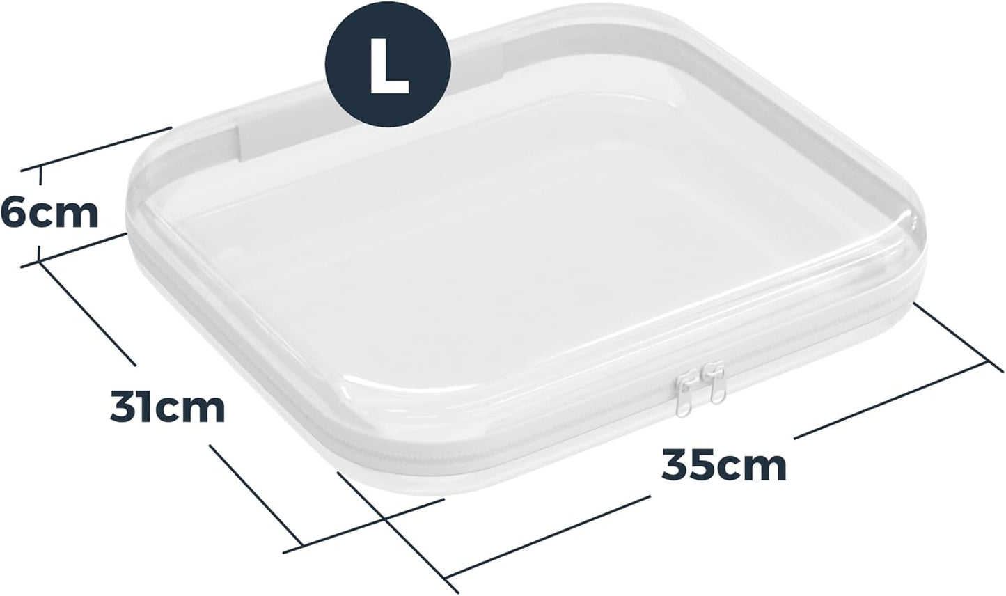 Extra Large 13.7" Durable Clear Hard Shell Zipper Case 6 Pack, 2x Large, 2x Medium, 2x Small, Clear Travel Makeup Case, Hard Plastic Travel Toiletry & Cosmetic Bag, Toy & Make Up Organizer Pouch