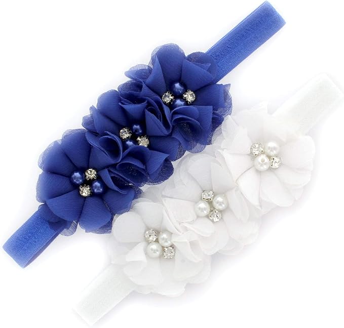 My Lello Flower Headbands Baby - Girls - Toddler Fabric Beaded Stretchy Elastic Pair