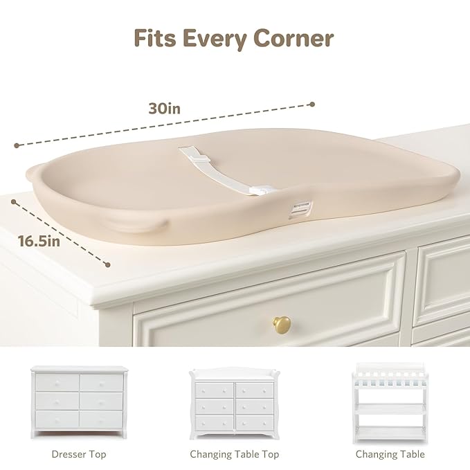 Wipe-Clean Baby Diaper Changing Pad Waterproof & Wipeable Teddy Bear Easy to Clean, Soft EVA Foam Changer Pads with Adjustable Safety Belt, Non-Slip Change Mat for Changing Station Table Dresser Bed