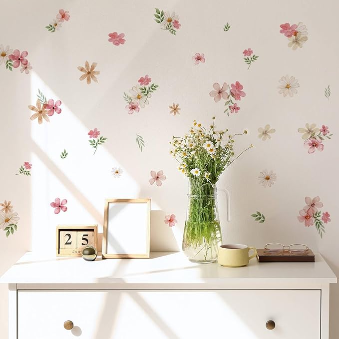 YouRfocus Daisy Watercolor Wall Decals | 68 PCS Boho Flower Stickers for Girls' Rooms, Playrooms, and Nurseries | Dual Layer Print for High Coverage | Removable Peel and Stick Wall Decor | 12 Sheets