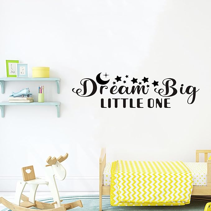 Baby Quotes Wall Stickers for Nursery: Kids Inspirational Positive Moon Stars Vinyl Art Wall Decals - Bedroom Playroom School Wall Decor - Dream Big Little One 25" X 7"