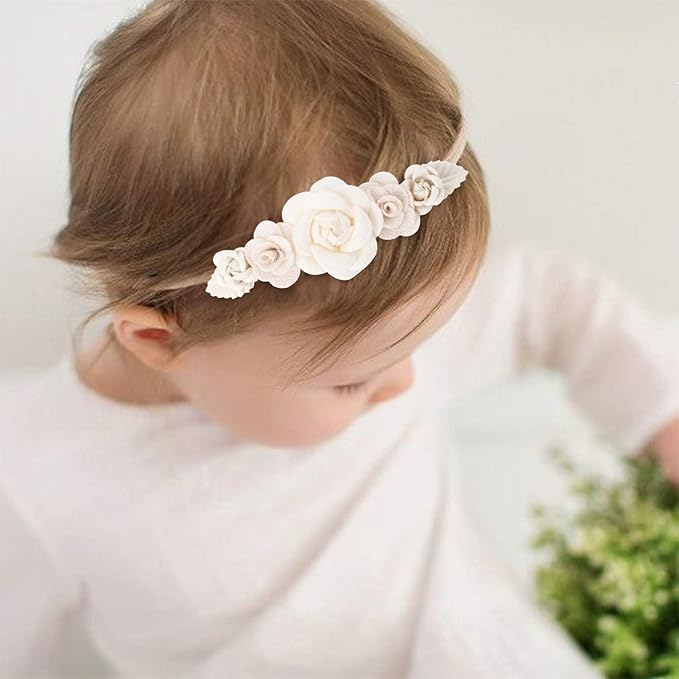 cherrboll 3pcs Baby Girl Headbands Flowers, Super Soft & Stretchy Nylon Floral Hairbands for Newborn Toddler