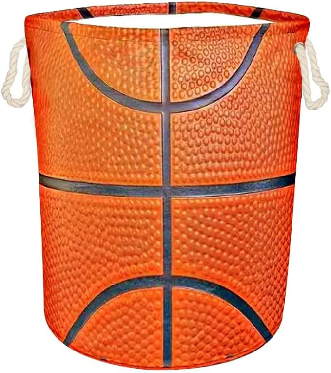 Basketball Laundry Basket Gifts for Boys, Boys' Room Decor Kids Nursery Hamper for Sports Room Basketball Decor 17.7x13.7 Inch